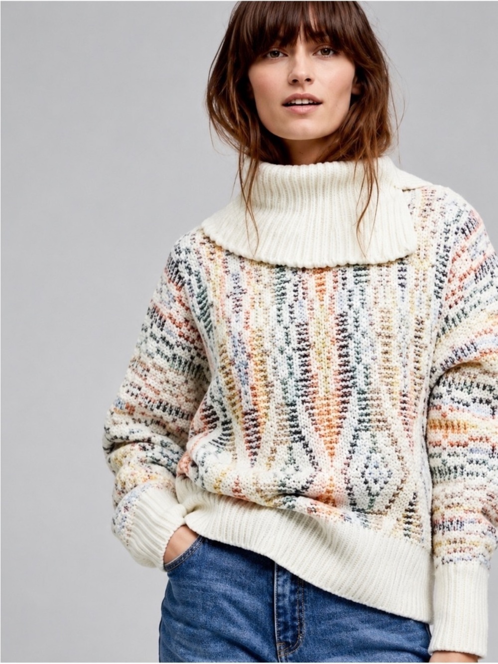 Anthropologie Sleeping on Snow Multicolor Striped Cowl Neck Sweater EUC size L
